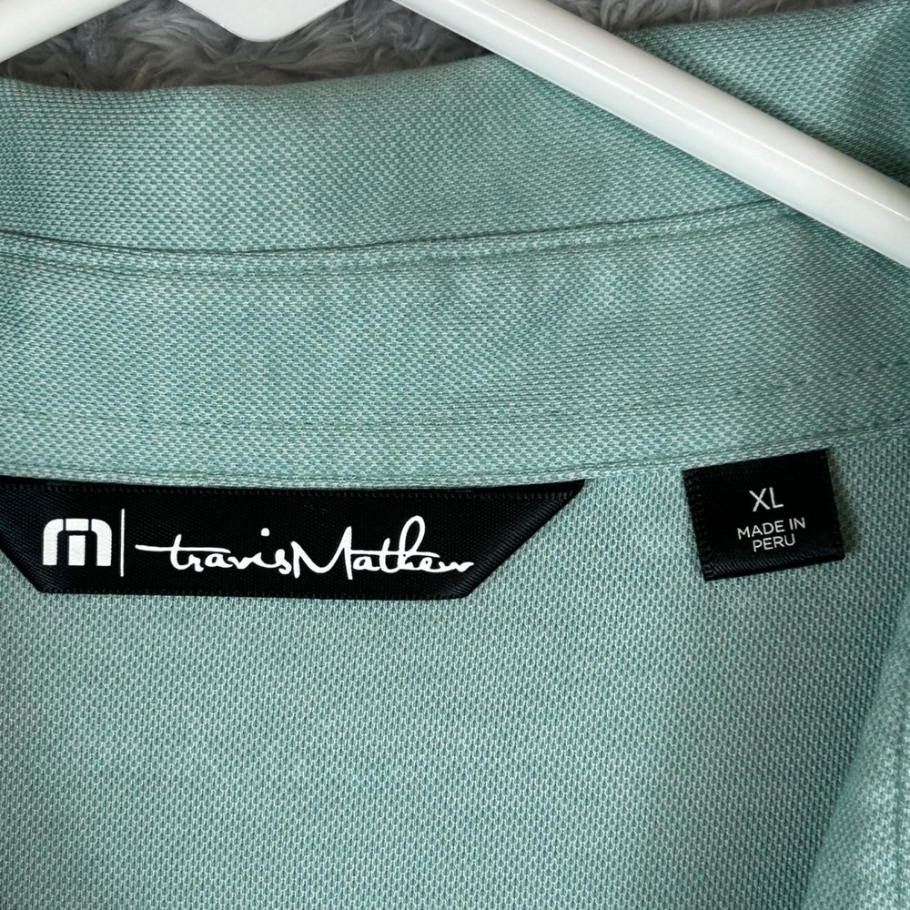 TravisMathew Mens XL Sage Green Palm Tree Striped Pima Cotton‎ Blend Polo Shirt - Picture 4 of 10